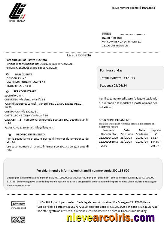 Italy Linea Italia business utility bill